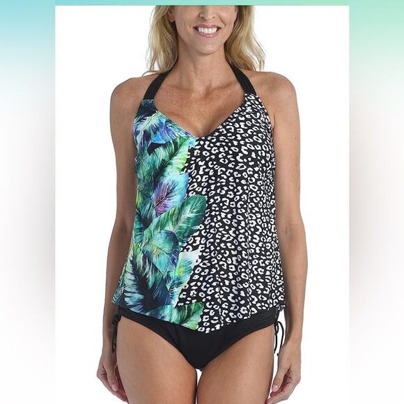 24th & Ocean Other - 24 & Ocean V-Neck Tankini Swimsuit Top Leopard Floral Size XL